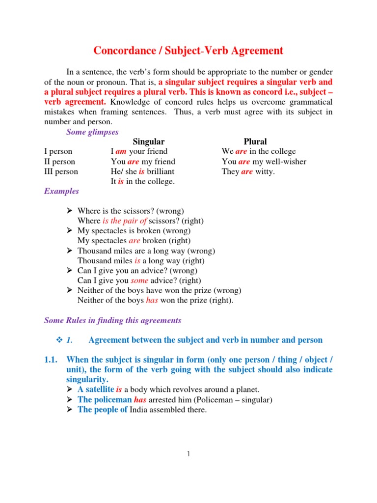 Concordance Or Agreement Grammatical Number Plural