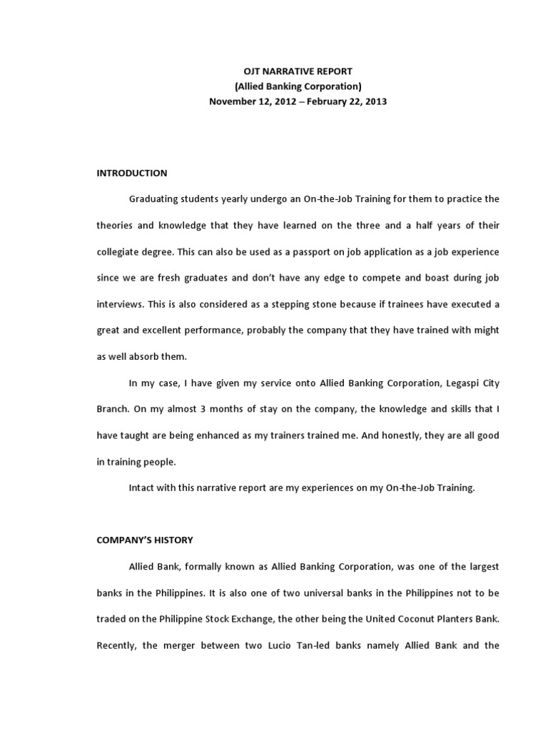 My Narrative Report  Banks  Banking