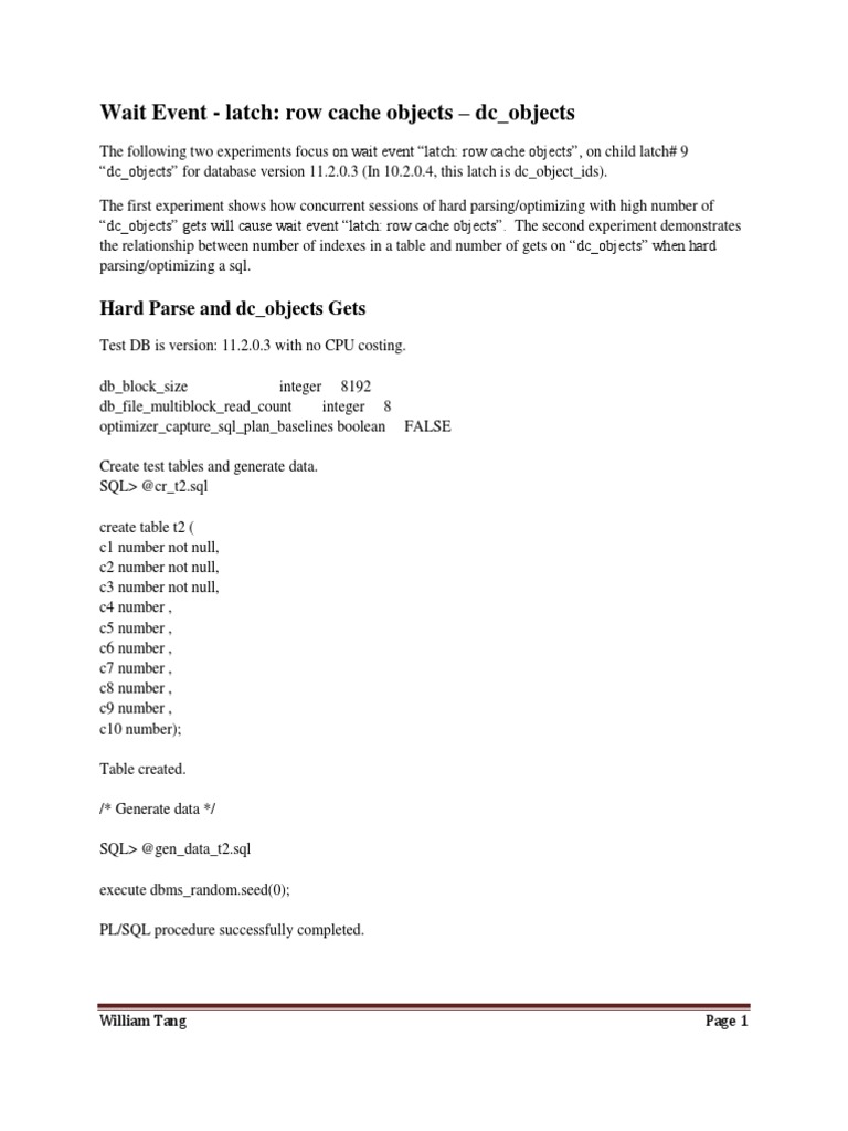 Wait Event Latch Row Cache Objects DC Objects PDF Database