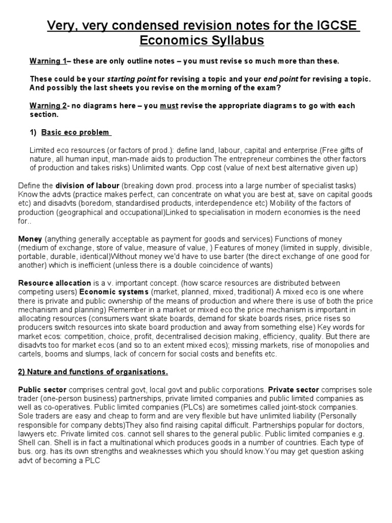 IGCSE Economics Revision Notes | PDF | Business | Politics