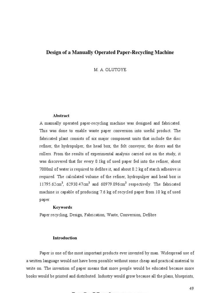 Manual Paper Recycling Machine Design PDF Paper Recycling