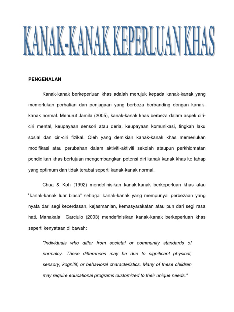 Kanak Kanak Keperluan Khas Pdf