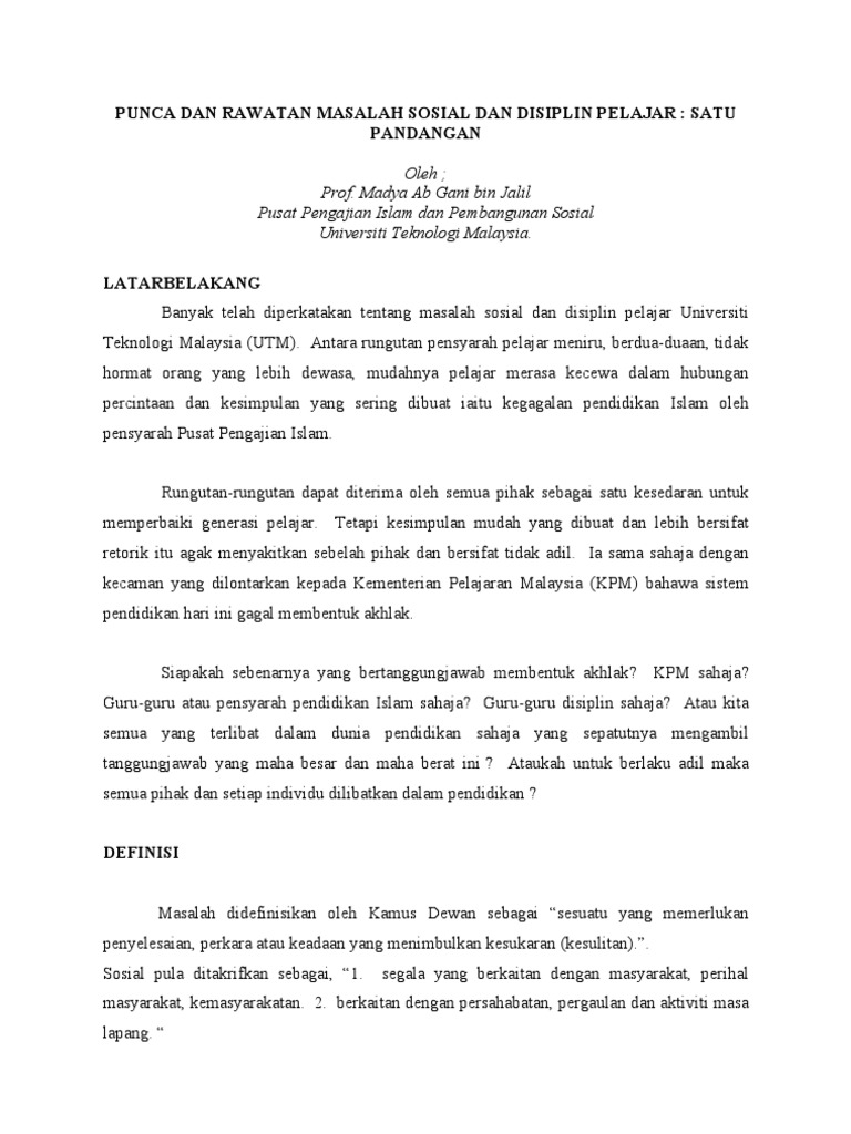 Contoh Laporan Punca Dan Rawatan Masalah Disiplin Pelajar