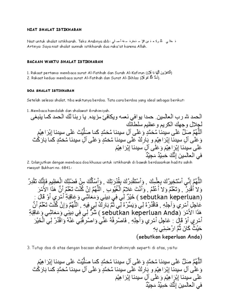 Niat Shalat Istikharah