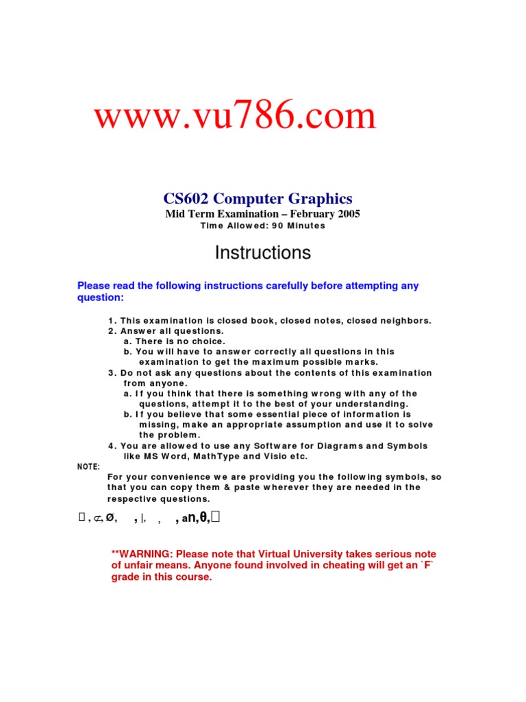 CS602 Computer Graphics Midterm Exam | PDF | Matrix (Mathematics ...