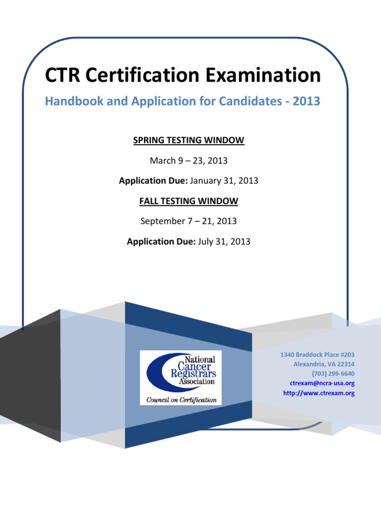 CTR Exam Handbook 2013 National Cancer Registrars Association