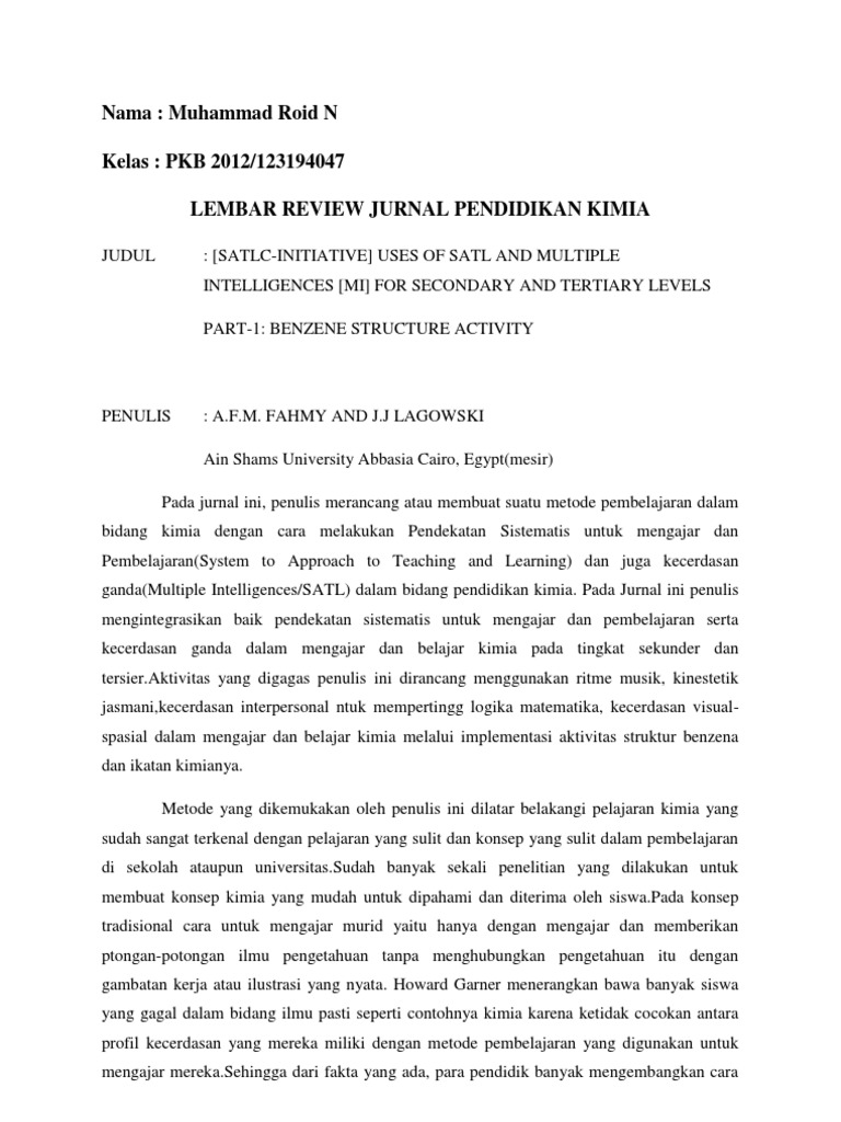 Lembar Review Jurnal Pendidikan Kimia Pdf