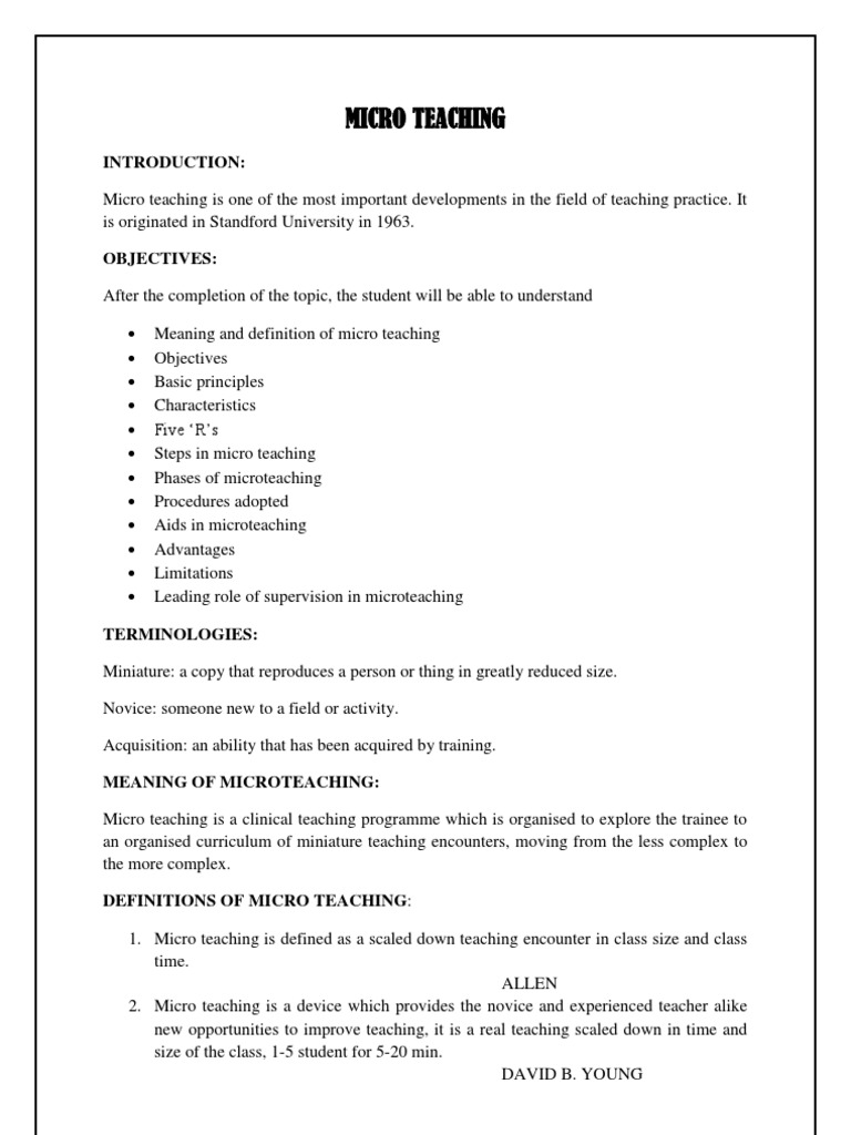 Micro Teaching | PDF | Teachers | Feedback