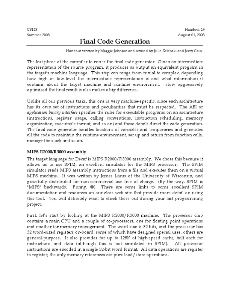 19 Final Code Generation | PDF | Pointer (Computer Programming ...