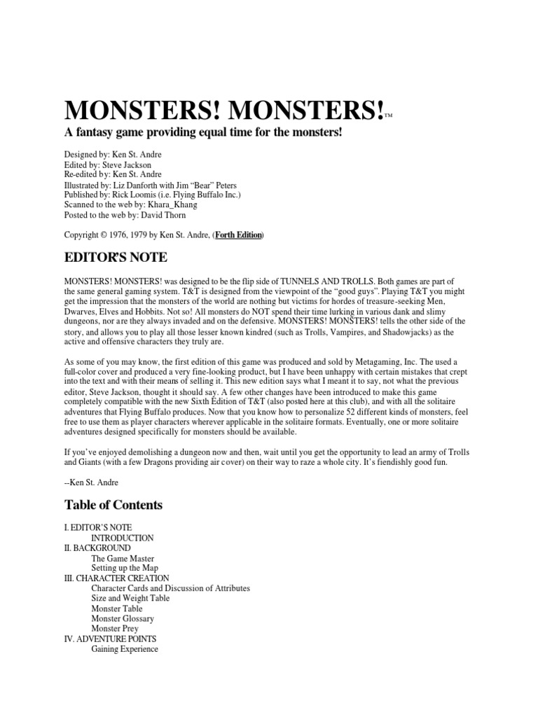 Tunnels & Trolls - Monsters Monsters Rules (OCR) | PDF | Leisure