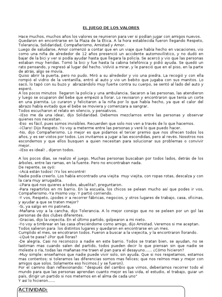 El Juego de los Valores y la Solidaridad | PDF
