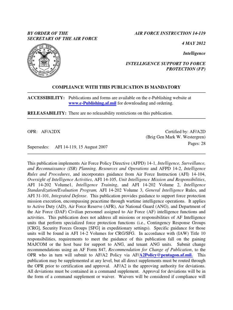 Intelligence Support for Force Protection | PDF | Military Intelligence ...
