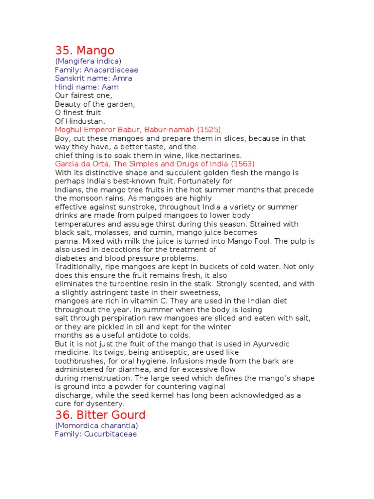 Mango (Mangifera Indica) Family Anacardiaceae Sanskrit Name Amra Hindi Name Aam PDF