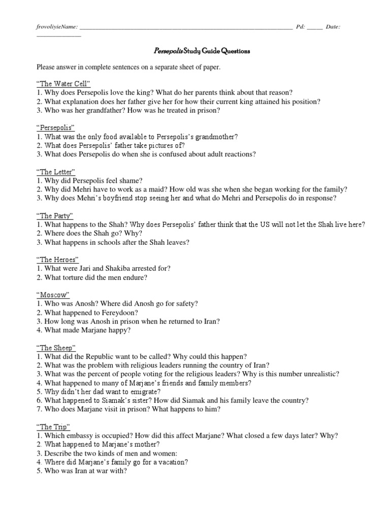 Persepolis Questions Study Guide Qs - No Spaces | PDF | Violence