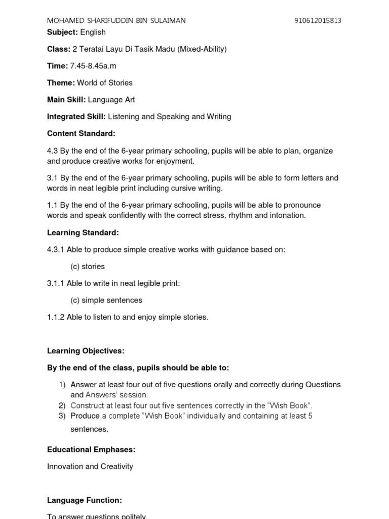 Lesson Plan | PDF | Lesson Plan | Psychological Concepts