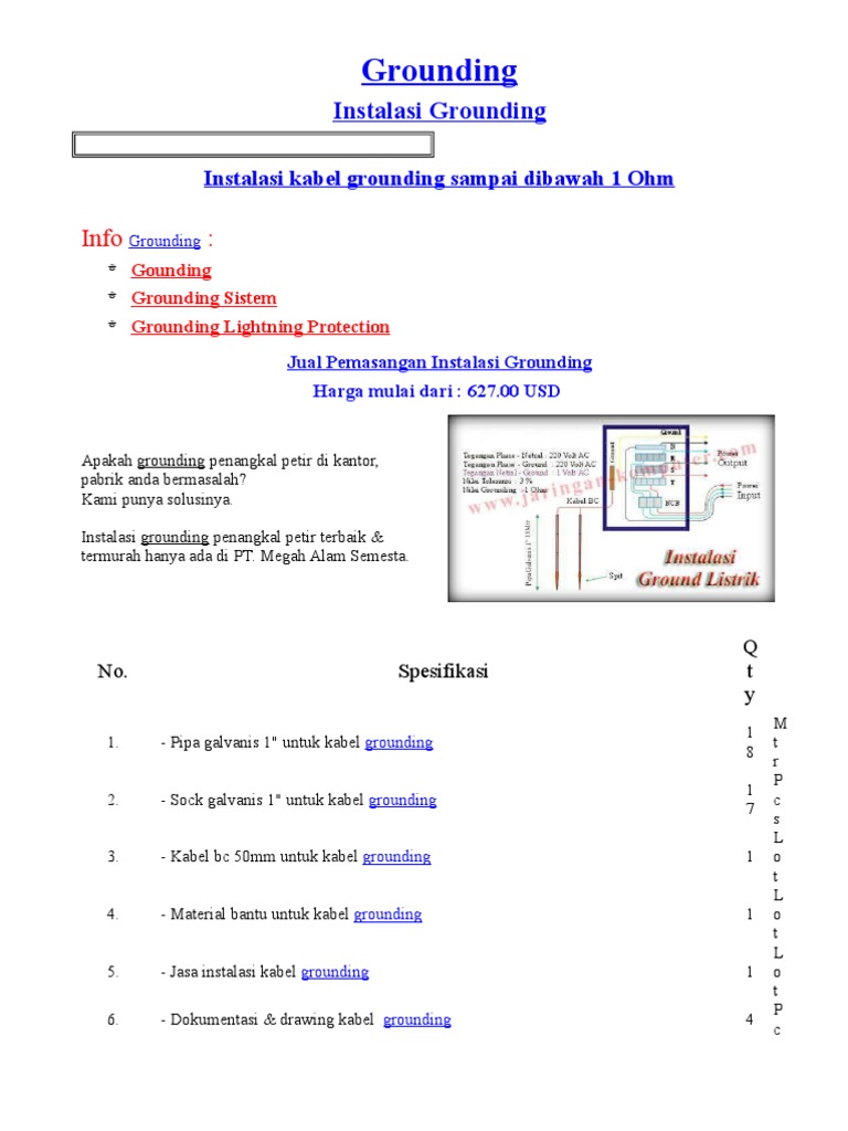 Jasa Instalasi Grounding Terpercaya | PDF