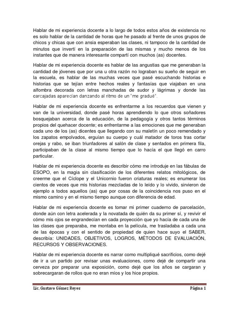 Reflexiones sobre mi experiencia docente | PDF | Maestros | Verdad