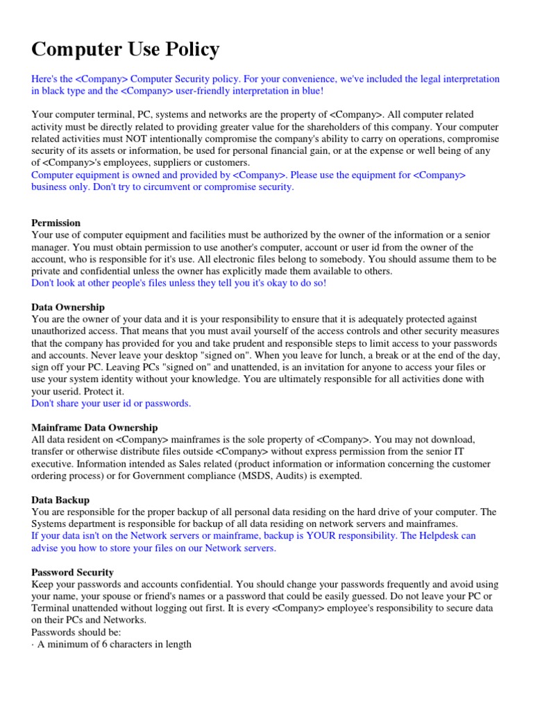 Computer Use Policy PDF Password