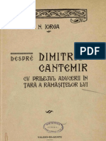 Nicolae Iorga - Despre Dimitrie Cantemir - Cu Prilejul Aducerii in Tara A Ramasitelor Lui