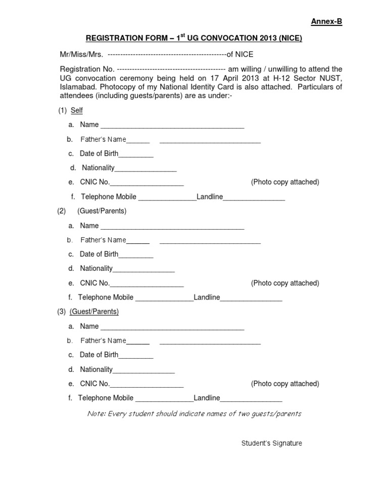 Annex-B Registration Form - 1 Ug Convocation 2013 (Nice) | PDF