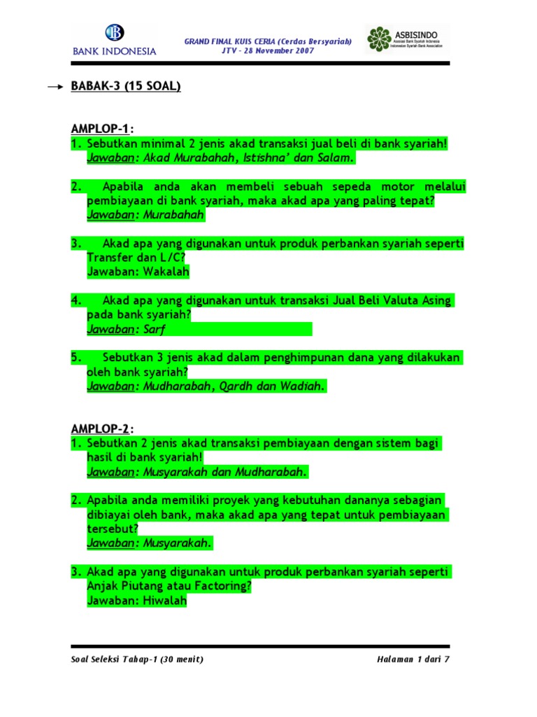 Soal Dan Jawaban Wadiah Soal Dan Jawaban