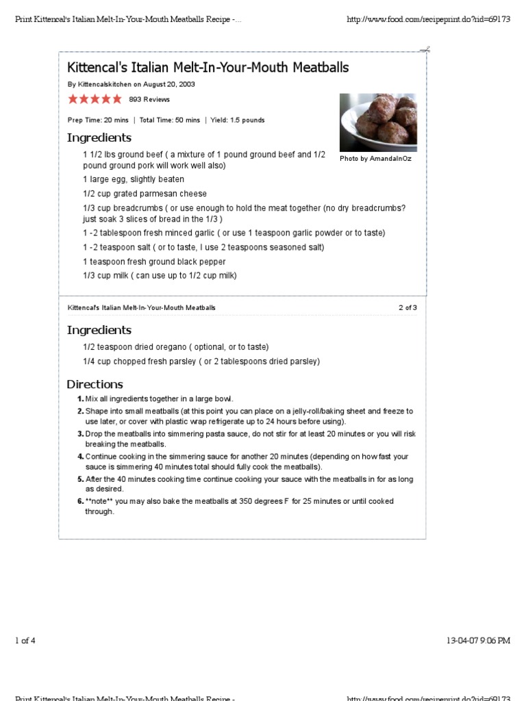 Kittencal's Italian MeltInYourMouth Meatballs PDF Teaspoon Cooking