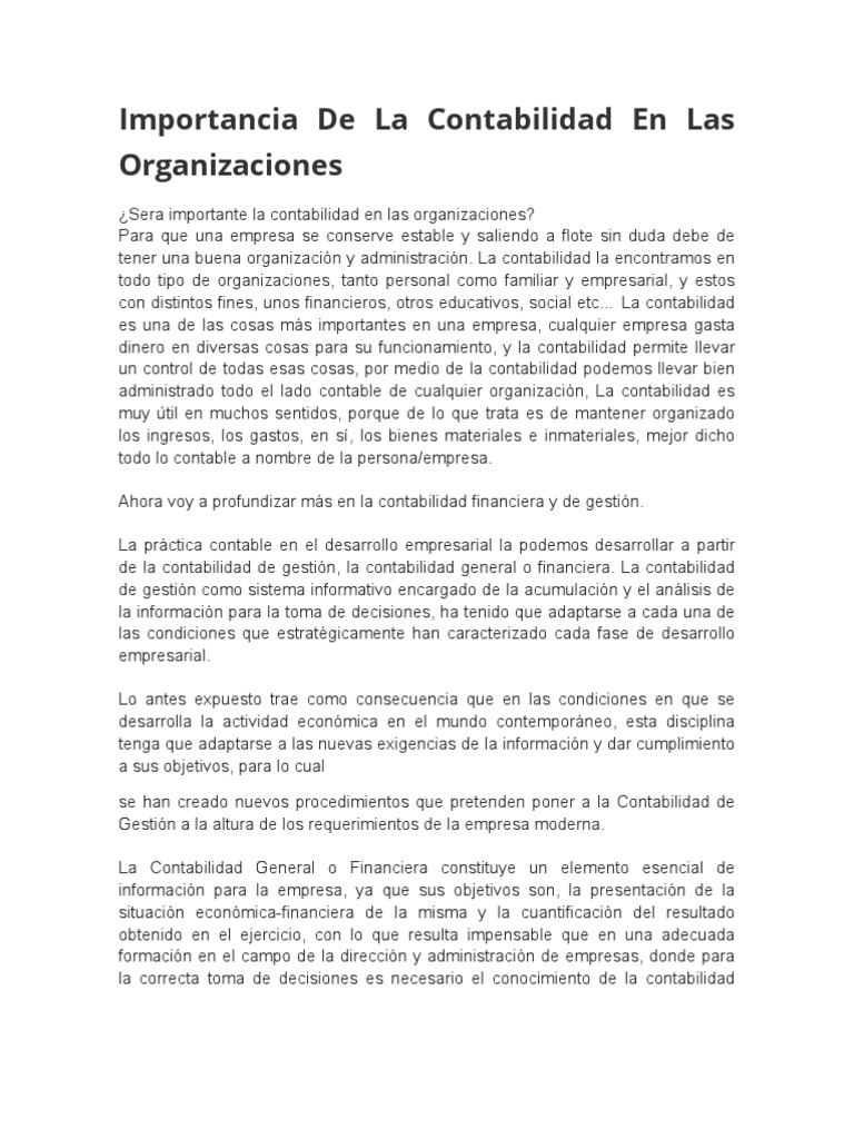 Importancia de la Contabilidad en Empresas | PDF | Contabilidad de ...