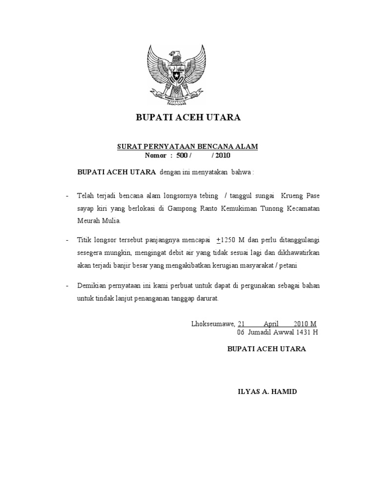 Surat Pernyataan Bencana