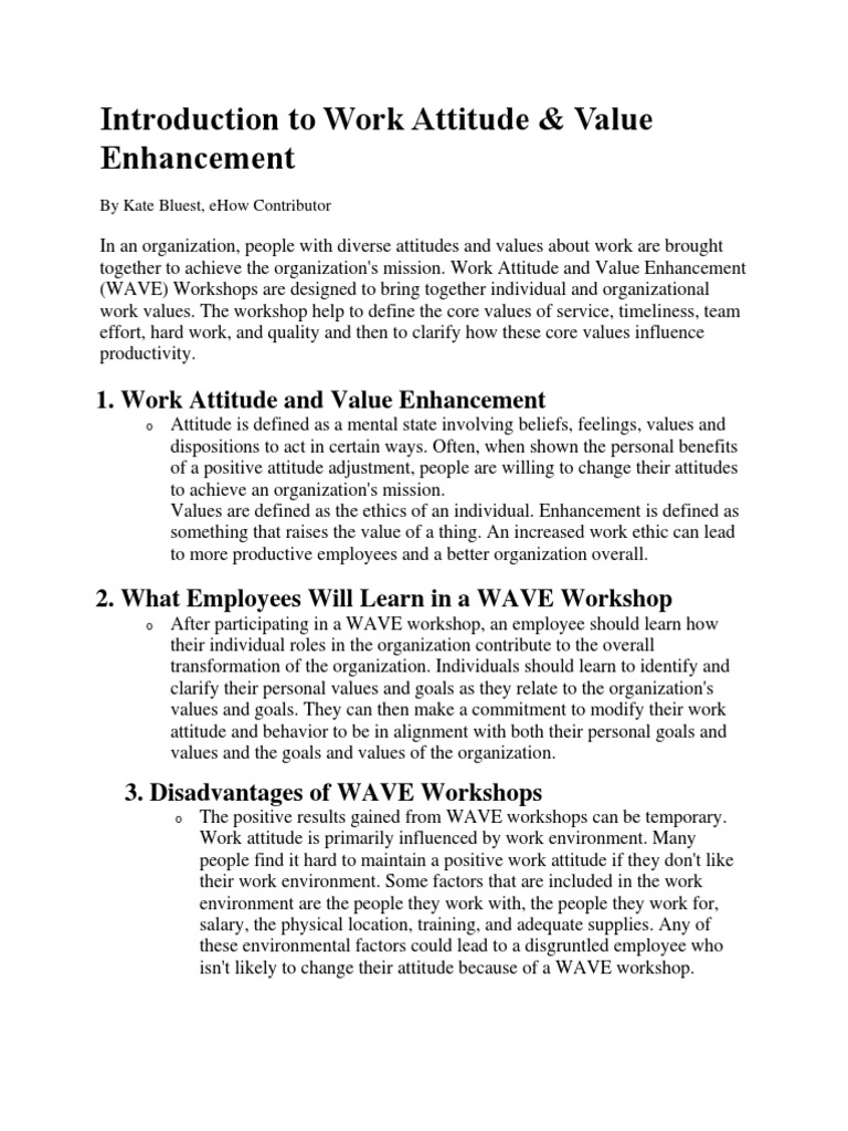 Work Attitude & Values Enhancement Guide | PDF | Attitude (Psychology ...