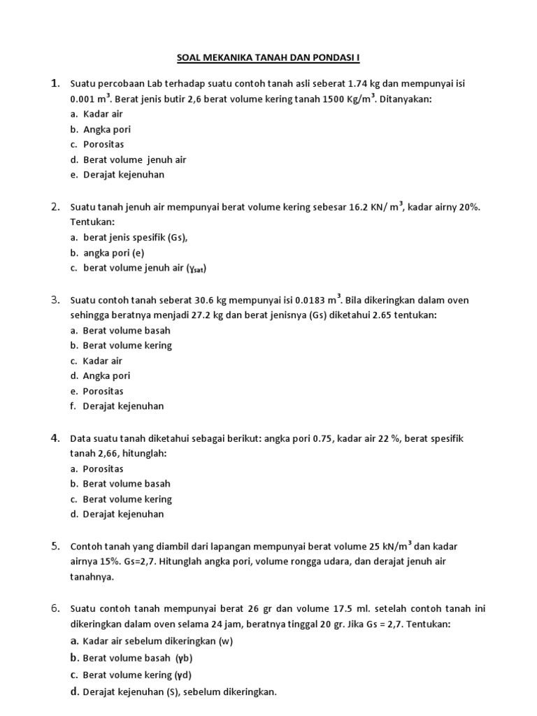 Soal Mekanika Tanah Dan Pondasi I