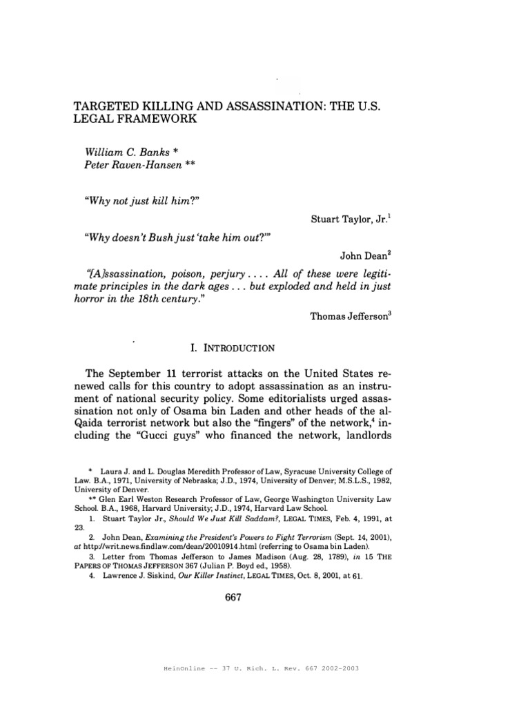 USlegal FRMWRK | PDF | Targeted Killing | Due Process Clause