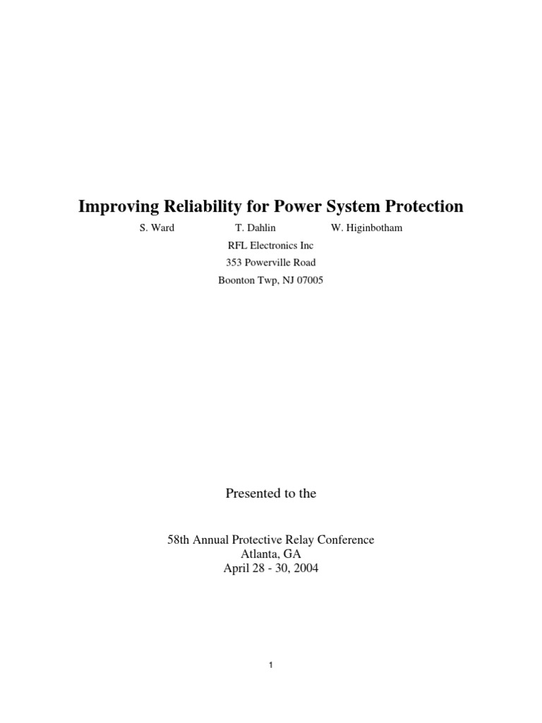 Improving Reliability For Power System Protection PDF Reliability