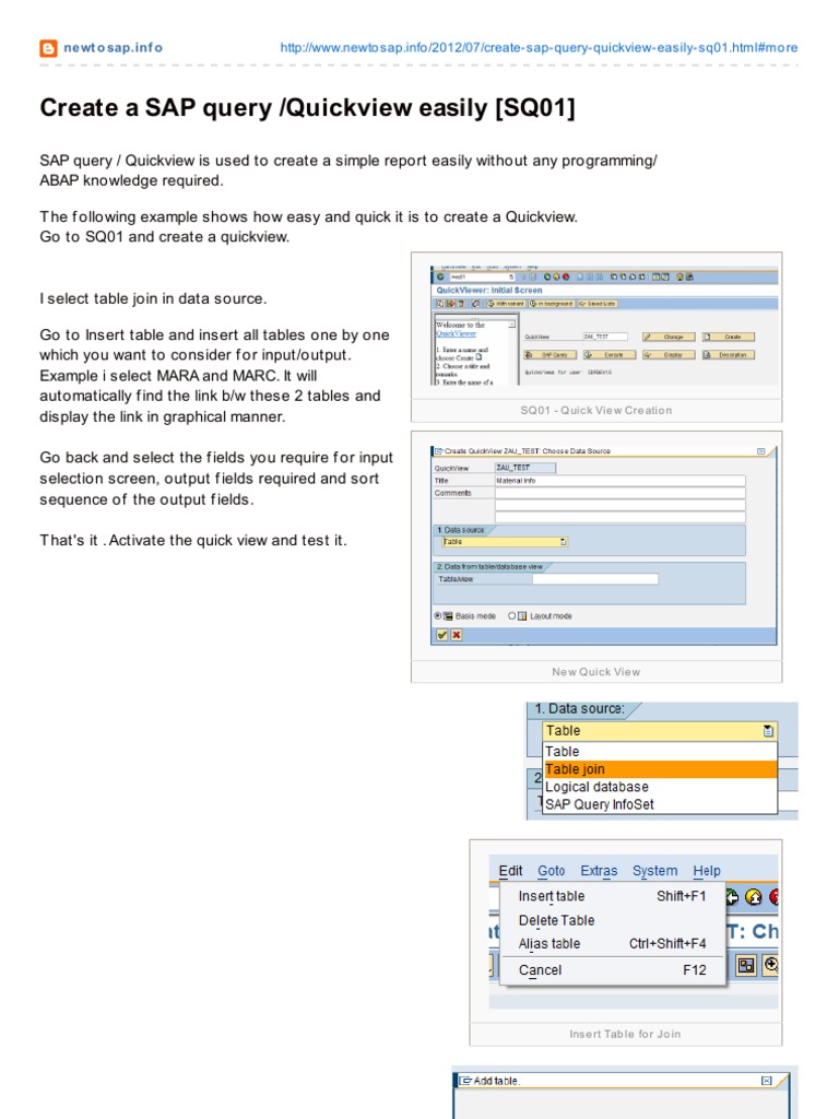Create a SAP query /Quickview easily [SQ01] ne wt o sap.inf o
