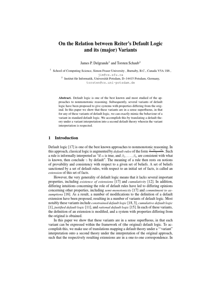 Reiter's Default Logic and Its Variants | PDF | Logic | Computational ...