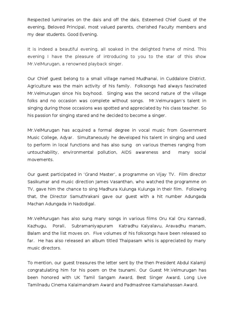 INTRODUCTION OF CHIEF GUEST SPEECH INTRODUCTION OF CHIEF GUEST SPEECH