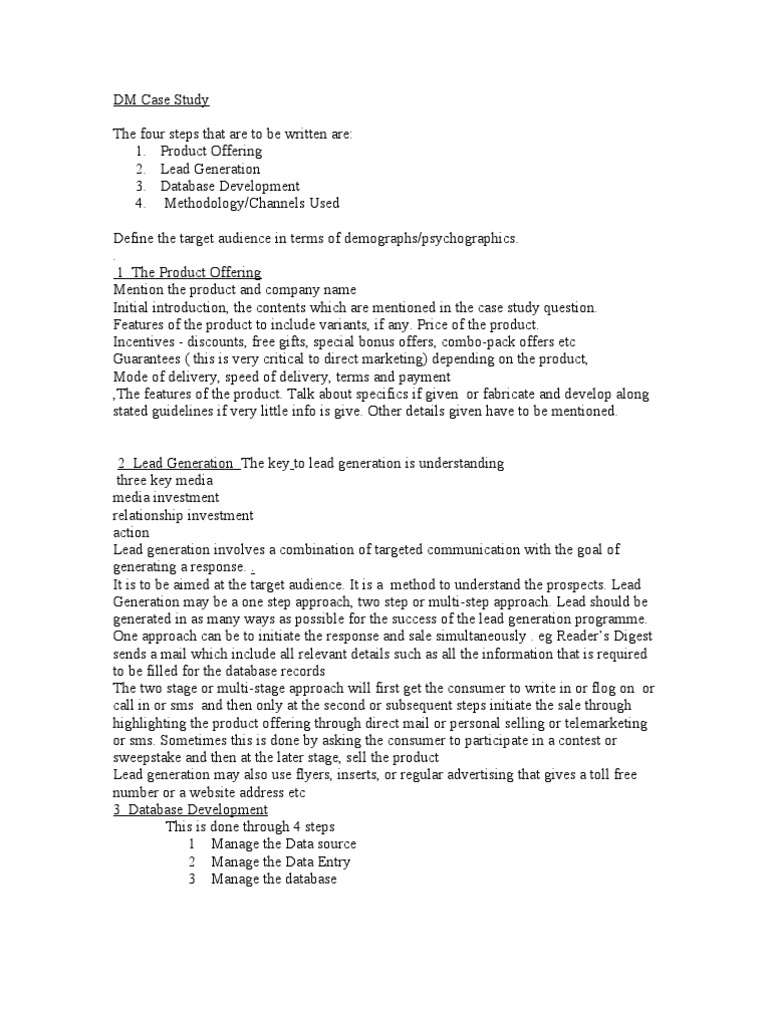 Direct Marketing Case Study Overview | PDF | Direct Marketing | Sales