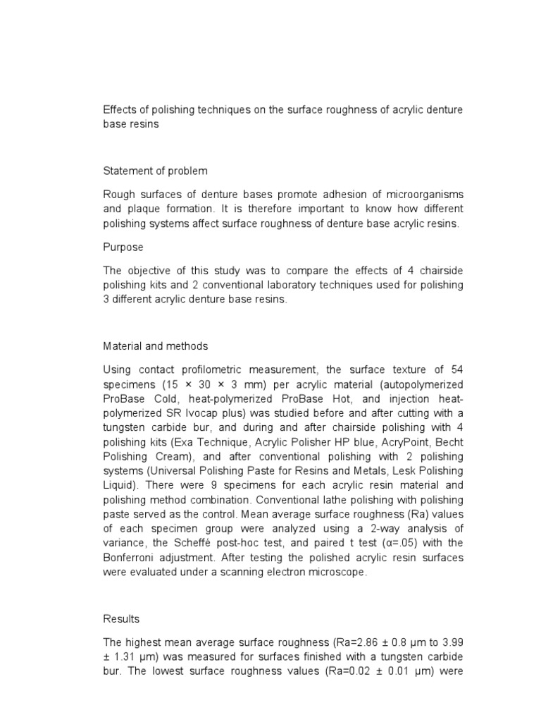 Effects of Polishing Techniques On The Surface Roughness of Acrylic