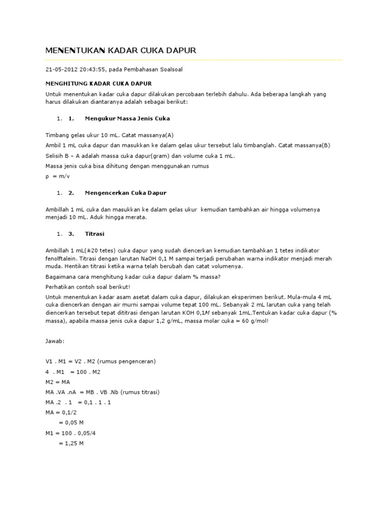 Menentukan Kadar Cuka Dapur Pdf