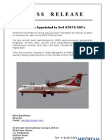 Press Release: Airstream Appointed To Sell ATR72-500's