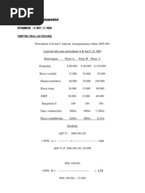 16 Contoh Soal Leverage Kombinasi Kumpulan Contoh Soal