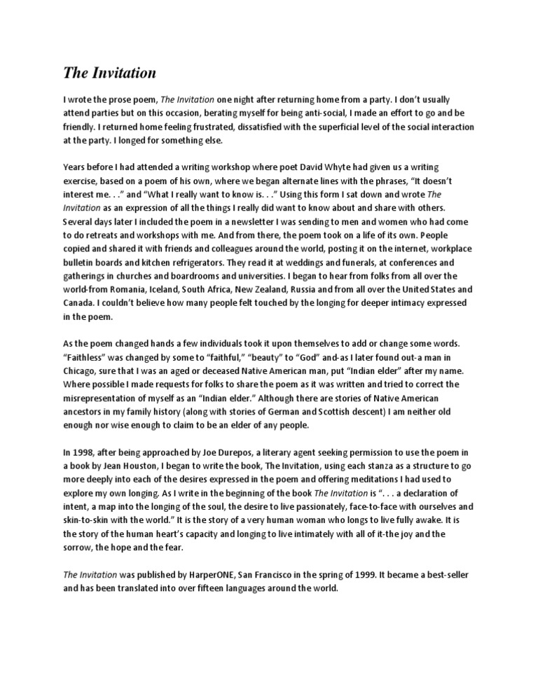 The Invitation Poetry