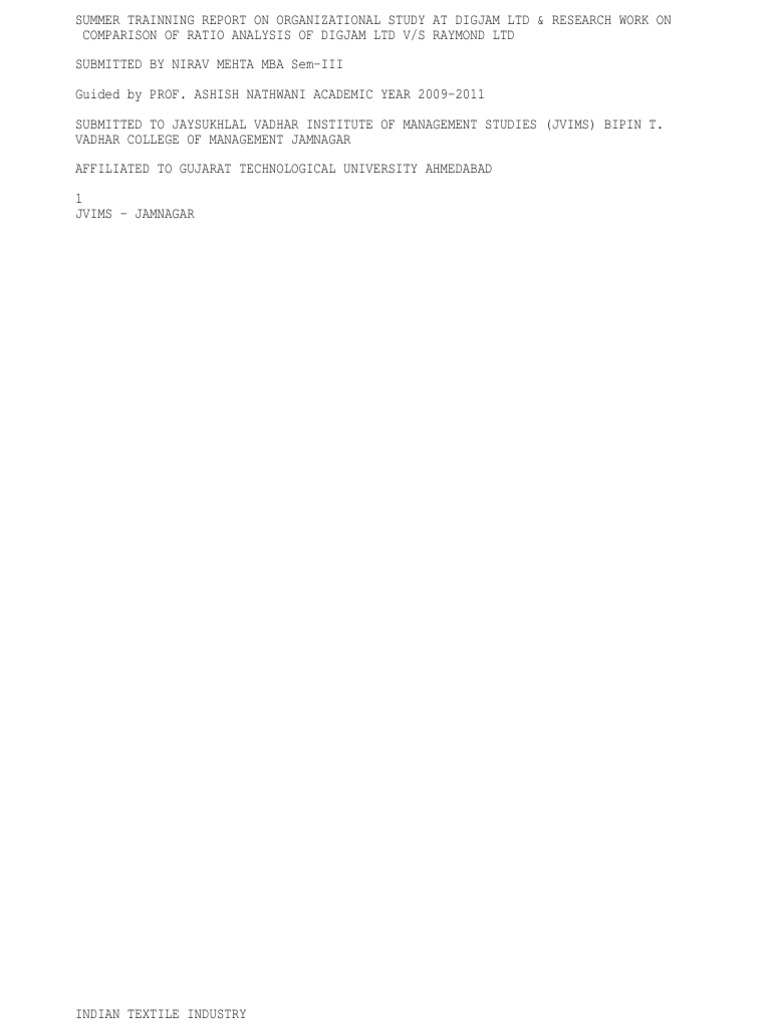 Summer Training Report: Digjam Ltd Analysis | PDF | Dyeing | Wool