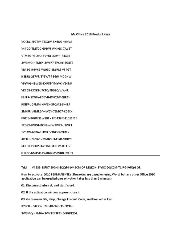 Ms Office 2010 Product Keys List Microsoft Office 2010 System Software