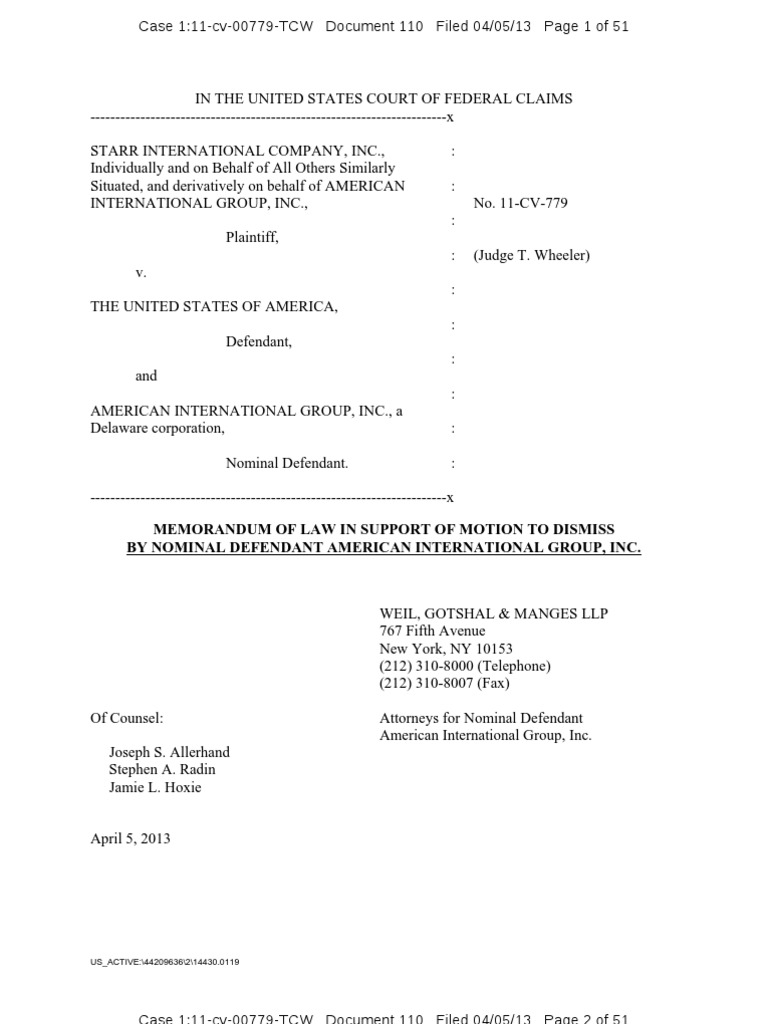 A.I.G.'s Request To Bar Greenberg Derivative Lawsuit | PDF | American ...