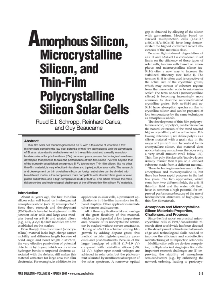 Amorphous vs. Crystalline Silicon Solar Cells | PDF | Thin Film Solar ...