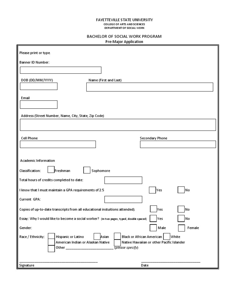 BSW Program PreMajor Application Form - Fillable | PDF | Social Science