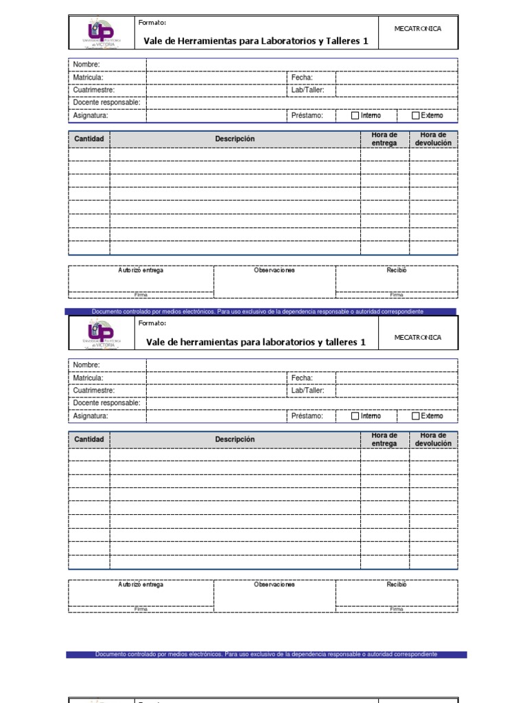 formato de vale para prestamo de herramienta