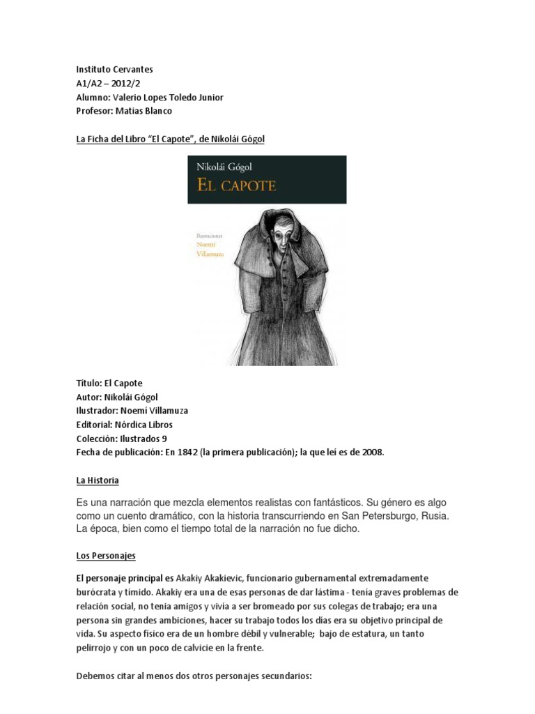 Tesauro Psiquiatría Experimentar Ficha Del Libro - Cervantes | PDF | Nikolai Gogol | Narración