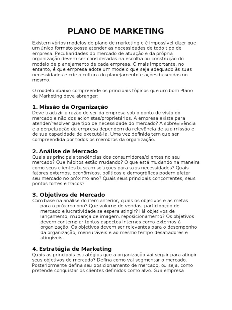 Plano de Marketing Simplificado | PDF | Mercado (economia) | Economia ...