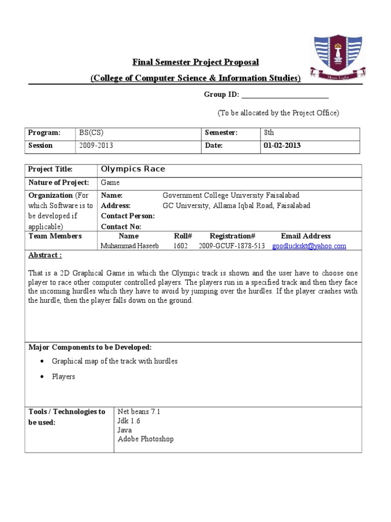 Olympics Race Game Project Proposal | PDF | Computers
